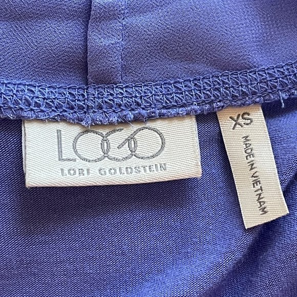 LOGO Lori Goldstein Long Chiffon Trim Cardigan Top XS Purple Oversized Stretch - Picture 3 of 8